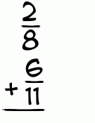 What is 2/8 + 6/11?