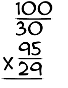 What is 100/30 x 95/29?