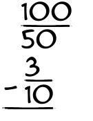 What is 100/50 - 3/10?