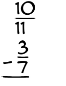 What is 10/11 - 3/7?