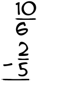 What is 10/6 - 2/5?