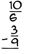 What is 10/6 - 3/9?