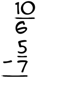 What is 10/6 - 5/7?