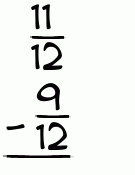 What is 11/12 - 9/12?