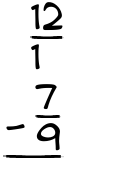 What is 12/1 - 7/9?
