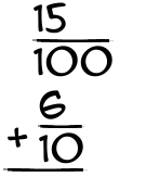 What is 15/100 + 6/10?