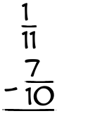 What is 1/11 - 7/10?