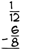 What is 1/12 - 6/8?