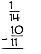 What is 1/14 - 10/11?