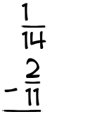 What is 1/14 - 2/11?