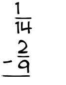 What is 1/14 - 2/9?