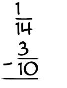 What is 1/14 - 3/10?