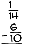 What is 1/14 - 6/10?