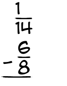 What is 1/14 - 6/8?