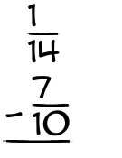 What is 1/14 - 7/10?