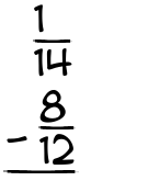 What is 1/14 - 8/12?