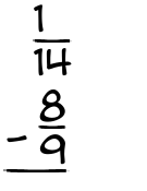 What is 1/14 - 8/9?