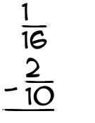 What is 1/16 - 2/10?
