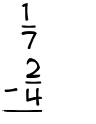 What is 1/7 - 2/4?