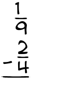 What is 1/9 - 2/4?