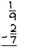 What is 1/9 - 2/7?