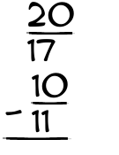 What is 20/17 - 10/11?