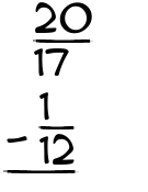 What is 20/17 - 1/12?
