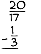What is 20/17 - 1/3?