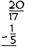 What is 20/17 - 1/5?