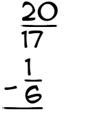 What is 20/17 - 1/6?