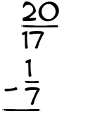 What is 20/17 - 1/7?