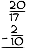 What is 20/17 - 2/10?