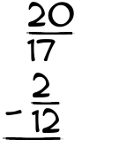 What is 20/17 - 2/12?