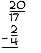 What is 20/17 - 2/4?