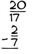 What is 20/17 - 2/7?