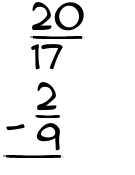 What is 20/17 - 2/9?