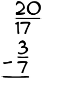 What is 20/17 - 3/7?