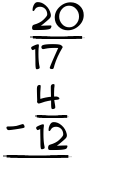 What is 20/17 - 4/12?