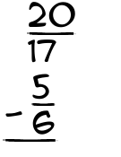 What is 20/17 - 5/6?