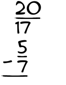 What is 20/17 - 5/7?