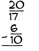 What is 20/17 - 6/10?