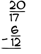 What is 20/17 - 6/12?