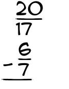 What is 20/17 - 6/7?