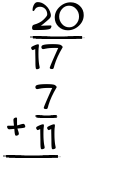 What is 20/17 + 7/11?