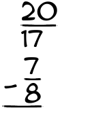 What is 20/17 - 7/8?