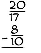 What is 20/17 - 8/10?