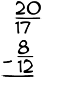 What is 20/17 - 8/12?