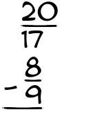 What is 20/17 - 8/9?