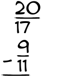 What is 20/17 - 9/11?