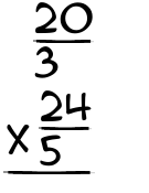 What is 20/3 x 24/5?